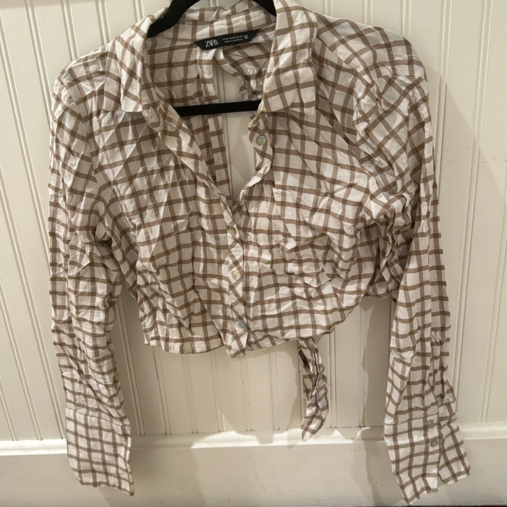 Zara open back flannel crop top, M